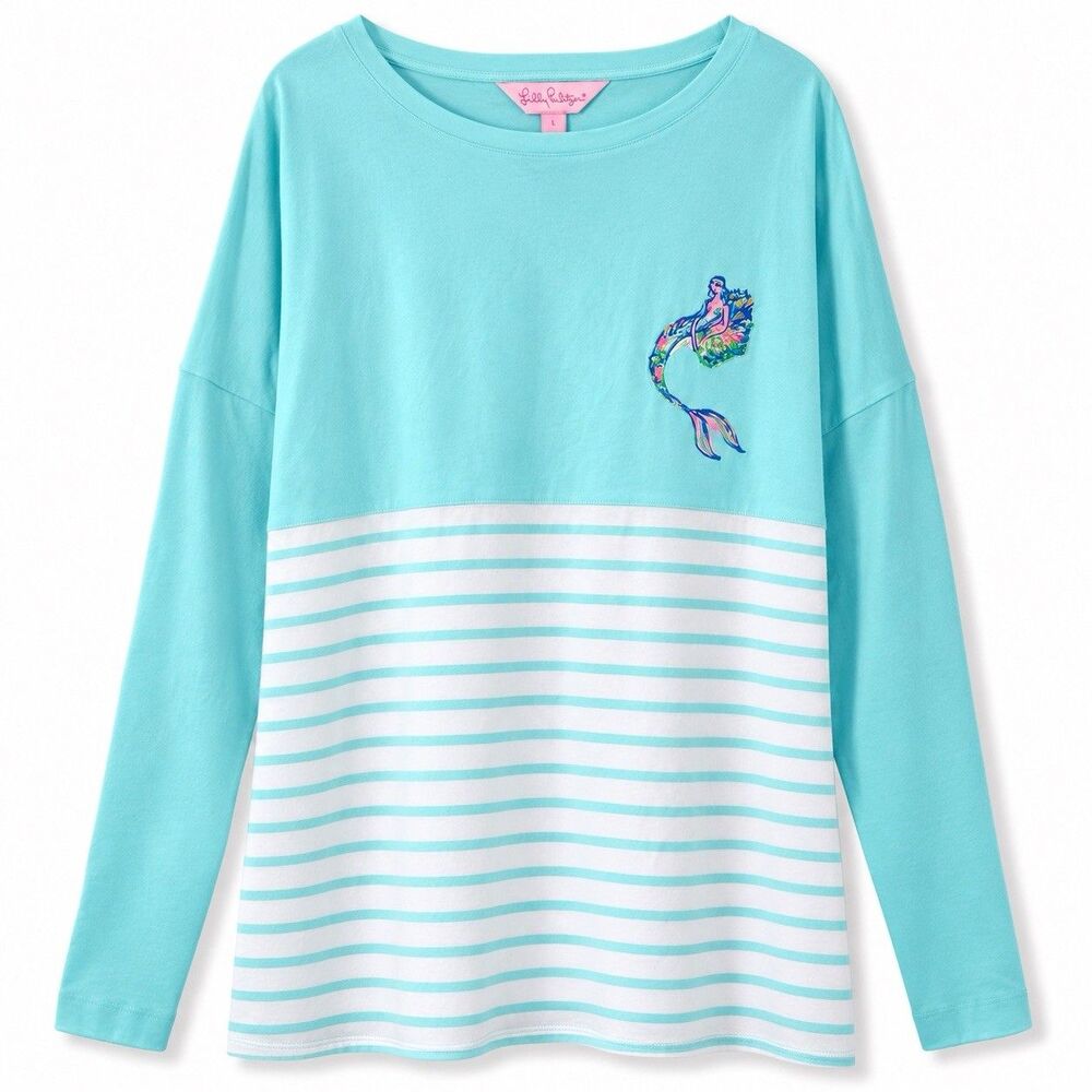 Lilly Pulitzer Women’s Large Aqua White Stripe Long Sleeve